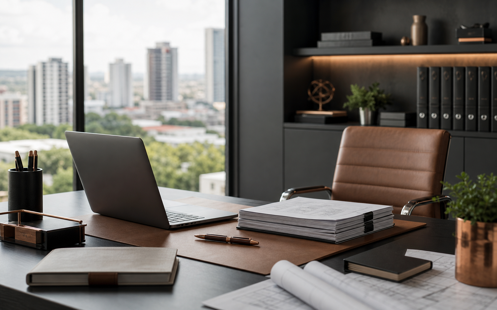Organized executive workspace for business coordination